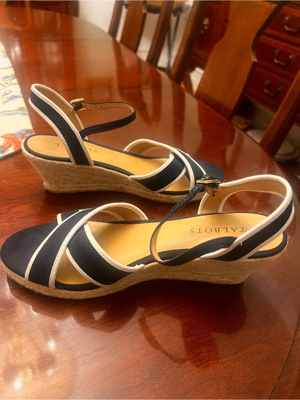 Talbots Lyndsay Crossover Espadrille Canvas Wedges Womens 8M Preppy Nautical - Picture 2 of 4